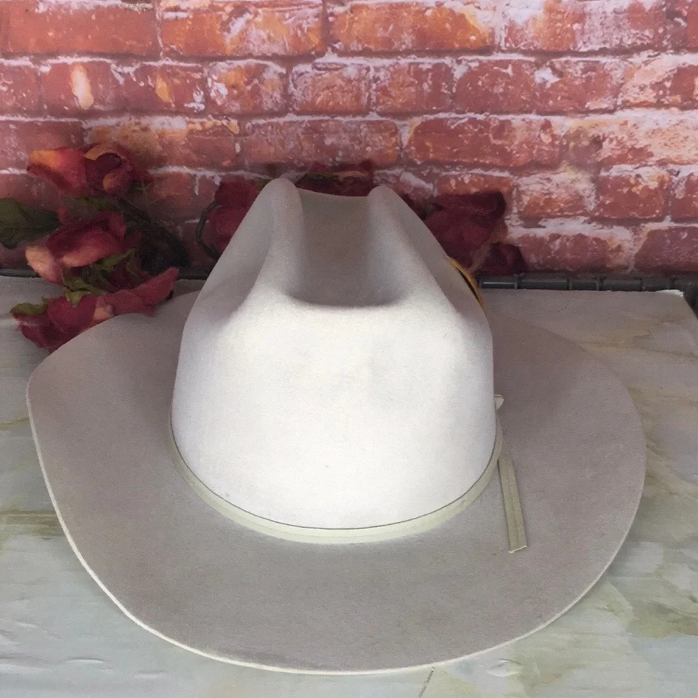 Vintage Off White Feather Accent Wool Felt  Rancher Hat